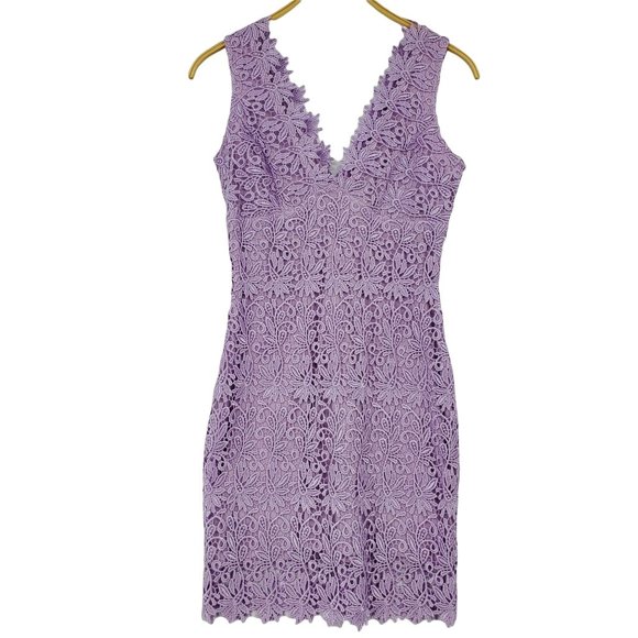 Rubber Ducky Lavender Tatting Lace Sleeveless V Neck Sheath Dress - Picture 1 of 11